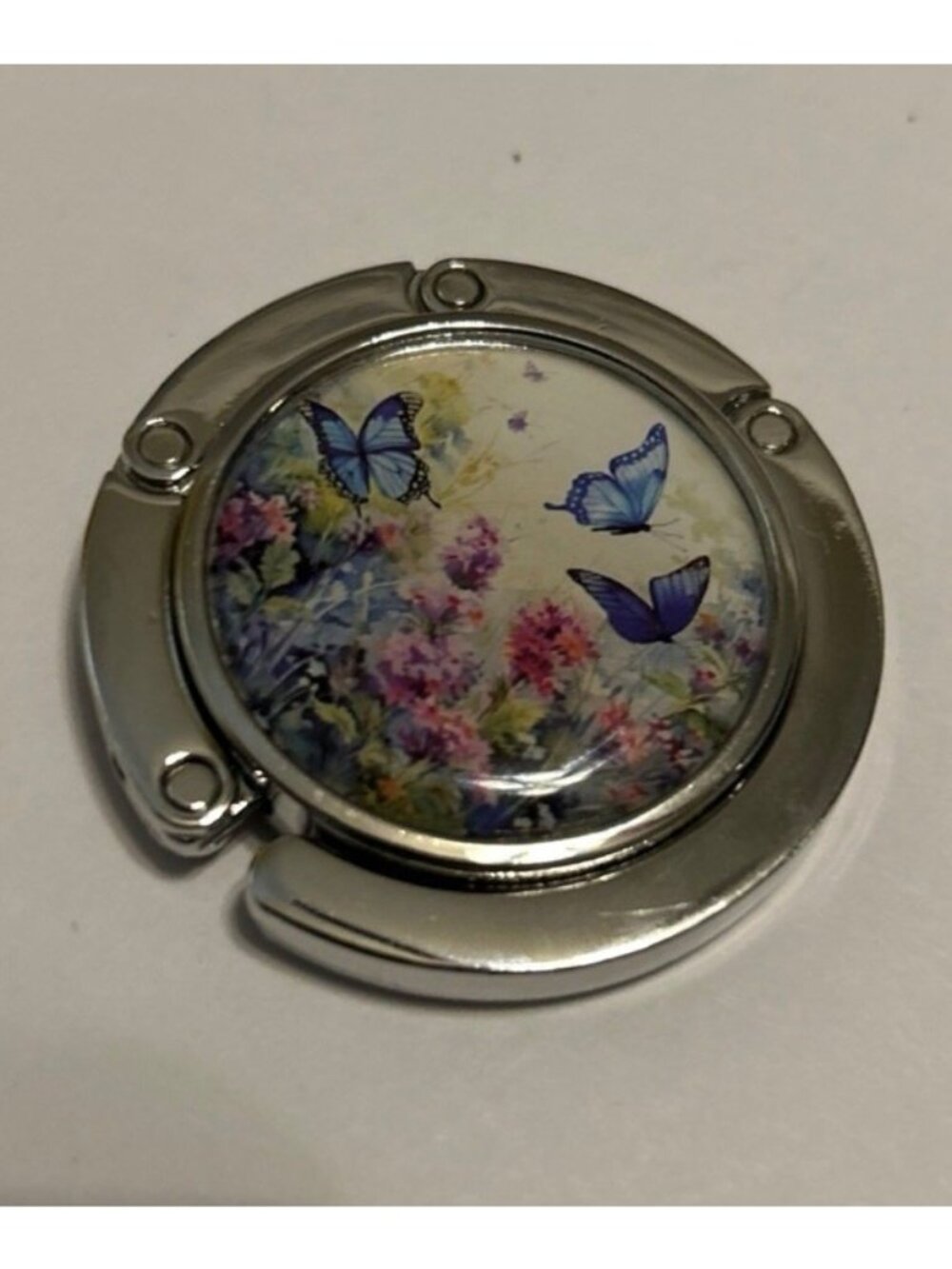 Folding Metal Purse Hook Hanger Silver Butterflies & Flowers Handbags Umbrellas